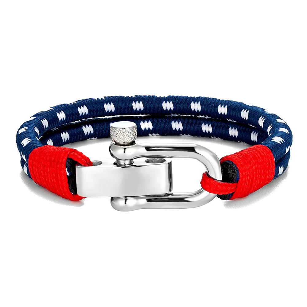 MKENDN Nautical Style Double Strand Rope With Stainless Steel Shackle Clasp Wrap Bangle Unique Sailing-Inspired Gift for Men