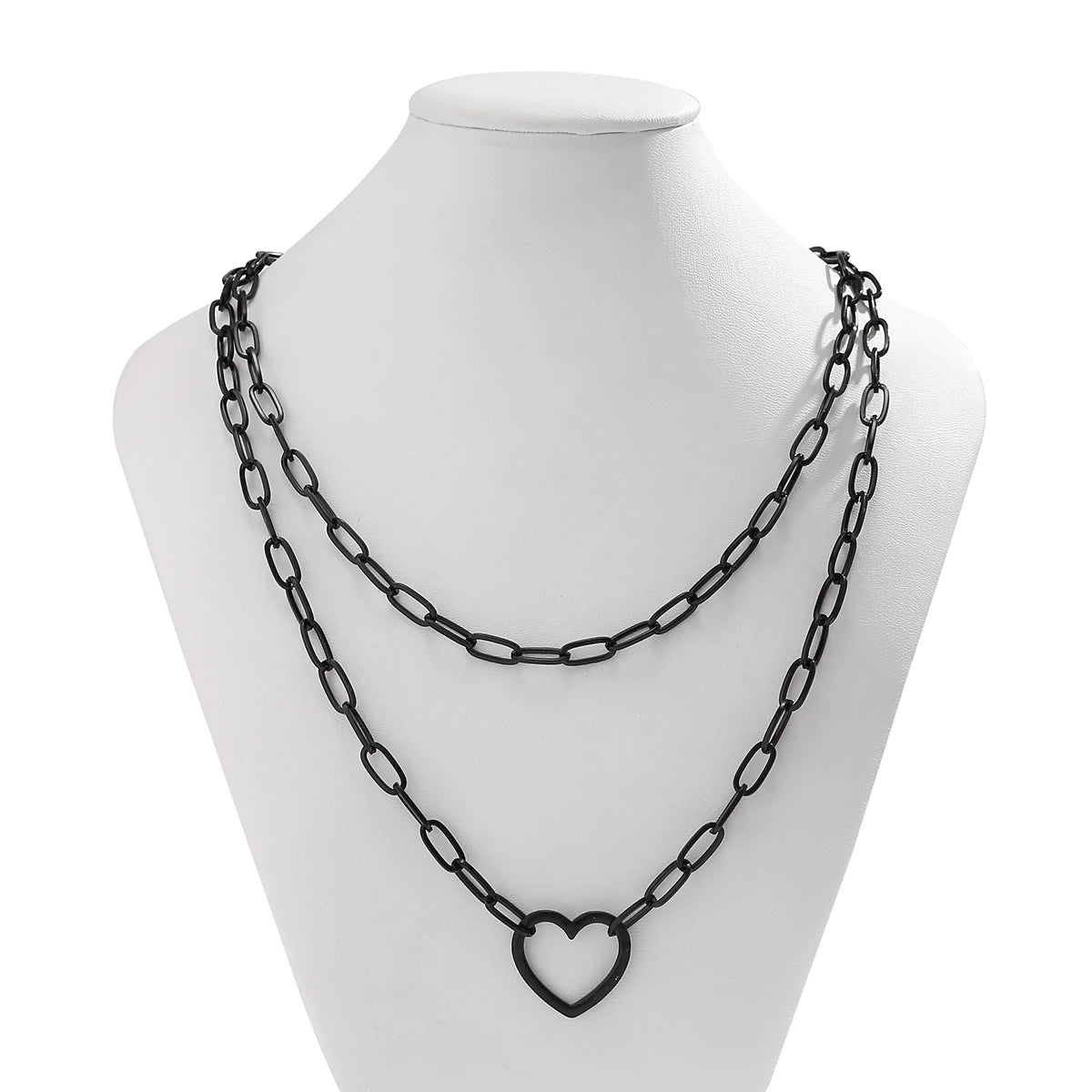 IngeSight.Z - Collar con colgante de corazón de melocotón hueco de doble capa estilo vintage para mujer, gargantilla de cadena cruzada negra gótica para Halloween