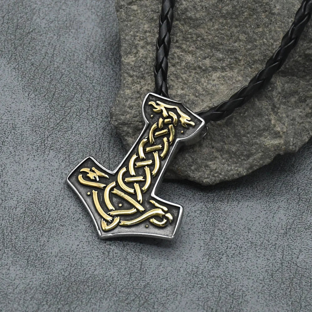 Norse Viking Thor's Hammer Mjolnir Scandinavian Rune Amulet Necklace Stainless Steel Chain Odin raven Anchor Pendant Male Jewelr