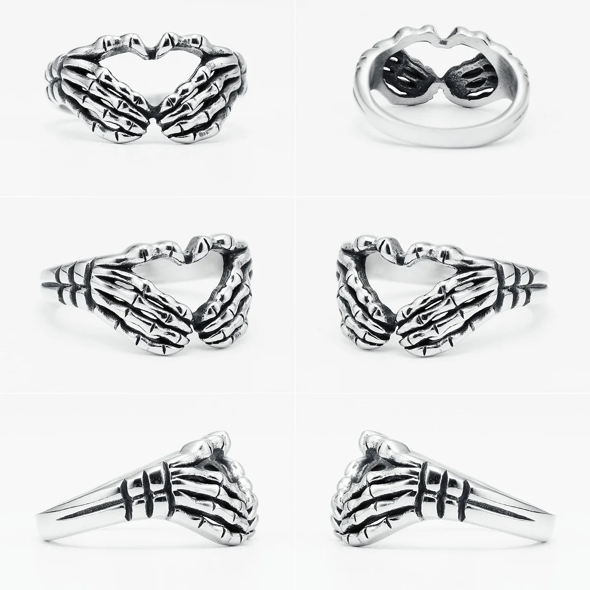 Finger Heart Rings 316L Stainless Steel Gothic Skeleton Men Women Ring Rock Punk Party for Biker Rider Couples Jewelry Best Gift