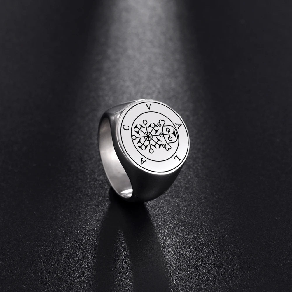 Dreamtimes Magic Ring or Disc of Solomon Seal Kabbalah Amulet Luck Fortune Seals Men Rings Stainless Steel Punk Jewelry Gift