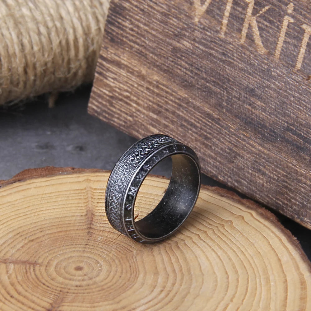 Never Fade viking rune cool stainless steel Celtic ring smooth fashion popular north europe gift amulet jewelry with wooden box