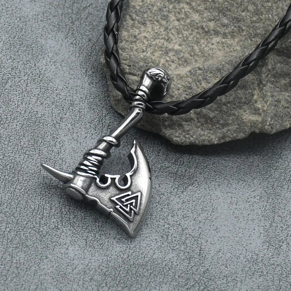 Norse Runes Valknut Viking Axe Pendant Necklaces Men Stainless Steel Hatchet Thor Hammer Mjolnir Slavic Amulet Jewelry