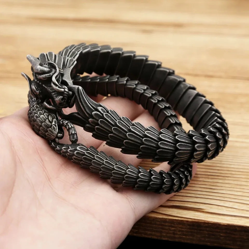 Fashion Vintage Stainless Steel Dragon Link Chain Bracelet For Men Punk Hip Hop Vikings Animal Wristband Biker Jewelry Wholesale