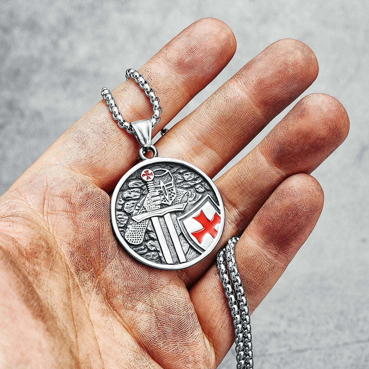 Paladin Pendant Christianity Crusader Necklace Amulet 316L Stainless Steel Men Chain Rock Hip Hop Talisman for Male Jewelry Gift