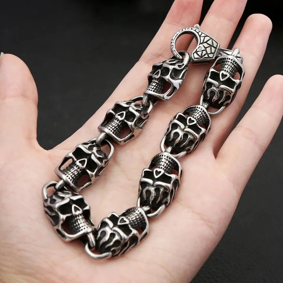 Gothic Vintage Stainless Steel Black Skull Bracelet For Men Hip Hop Biker Cool Skeleton Bangles Charm Party Jewelry Dropshipping