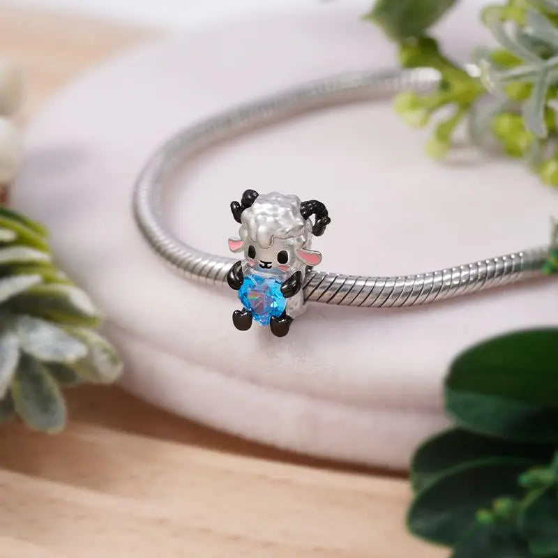 New 925 Sterling Silvering Sheep Cattle Duck Charm of ley 925 Chain Beaded Fit Original Pandora Bracelet DIY Ladies Jewelry