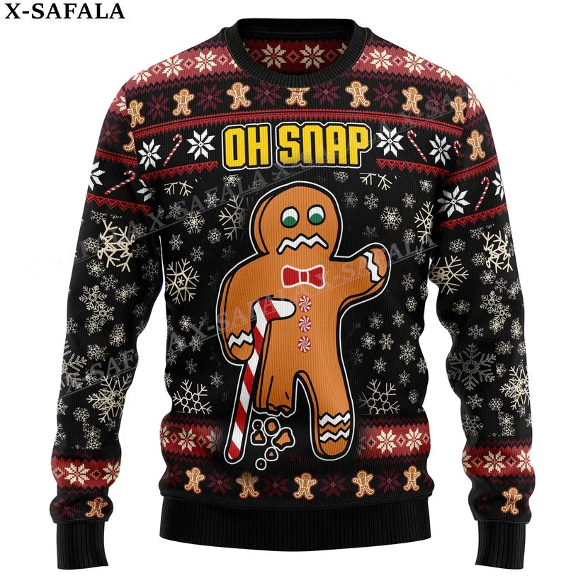 Gingerbread Man Funny Food Christmas Knit Sweaters Funny Halloween Christmas Gift Jumpers Tops Couple Party Unisex Casual-3