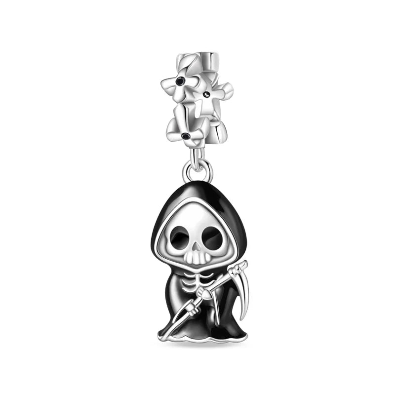 New 925 Sterling Silver Skeleton Clown Witch Halloween Series Pendant Fit Original Pandor Bracelet Snake Chain Beaded Women Gift