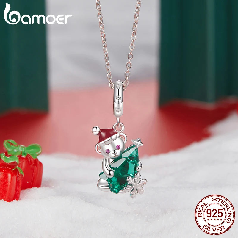 BAMOER Breloque en forme d'ours de Noël en argent sterling 925 massif pour bracelet original, breloque Bamoer pour la fabrication de bijoux, cadeau de Noël