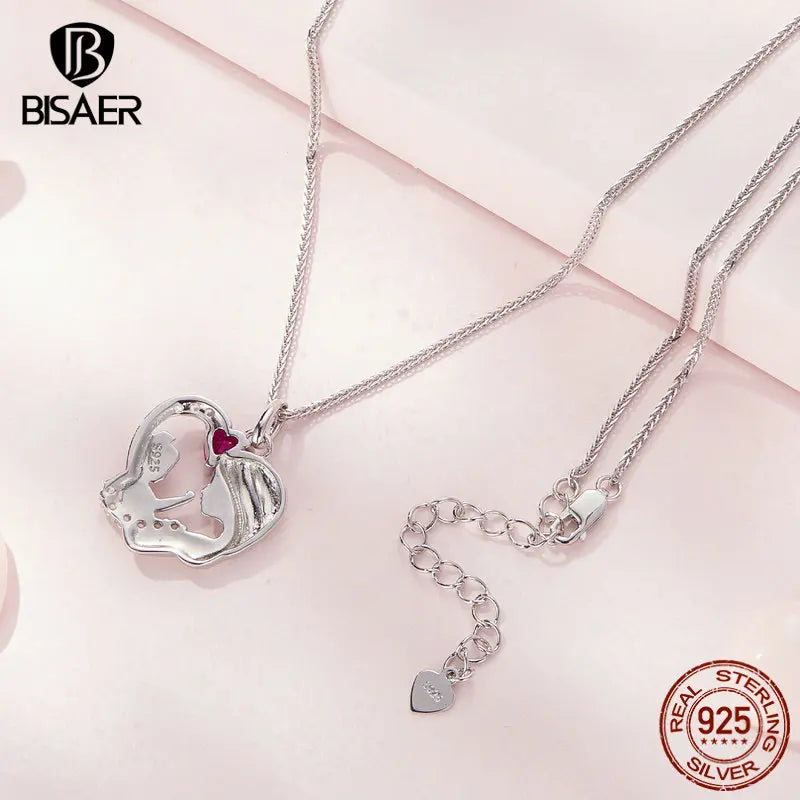 Colliers pendentifs mère et enfant en argent sterling 925 BISAER plaqué platine pour femme, fête des mères, anniversaire, bijoux fins, cadeau 2023