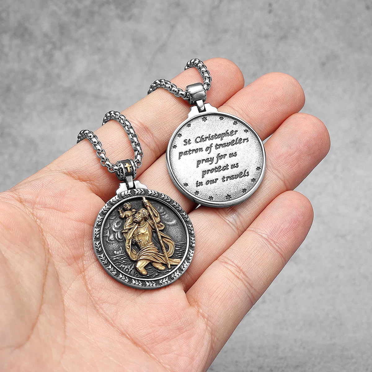 Saint Christopher Männer Halskette 316L Edelstahl Kette Anhänger Reisenden Amulett Jesus Vintage für Männer Schmuck Geschenk Großhandel