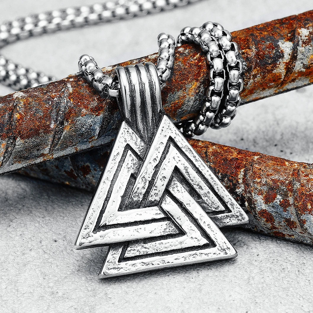 Odin Triangle Men Necklaces 316L Stainless Steel Nordic Mythology Viking Pendant Chain Punk Rap for Boyfriend Male Jewelry Gift