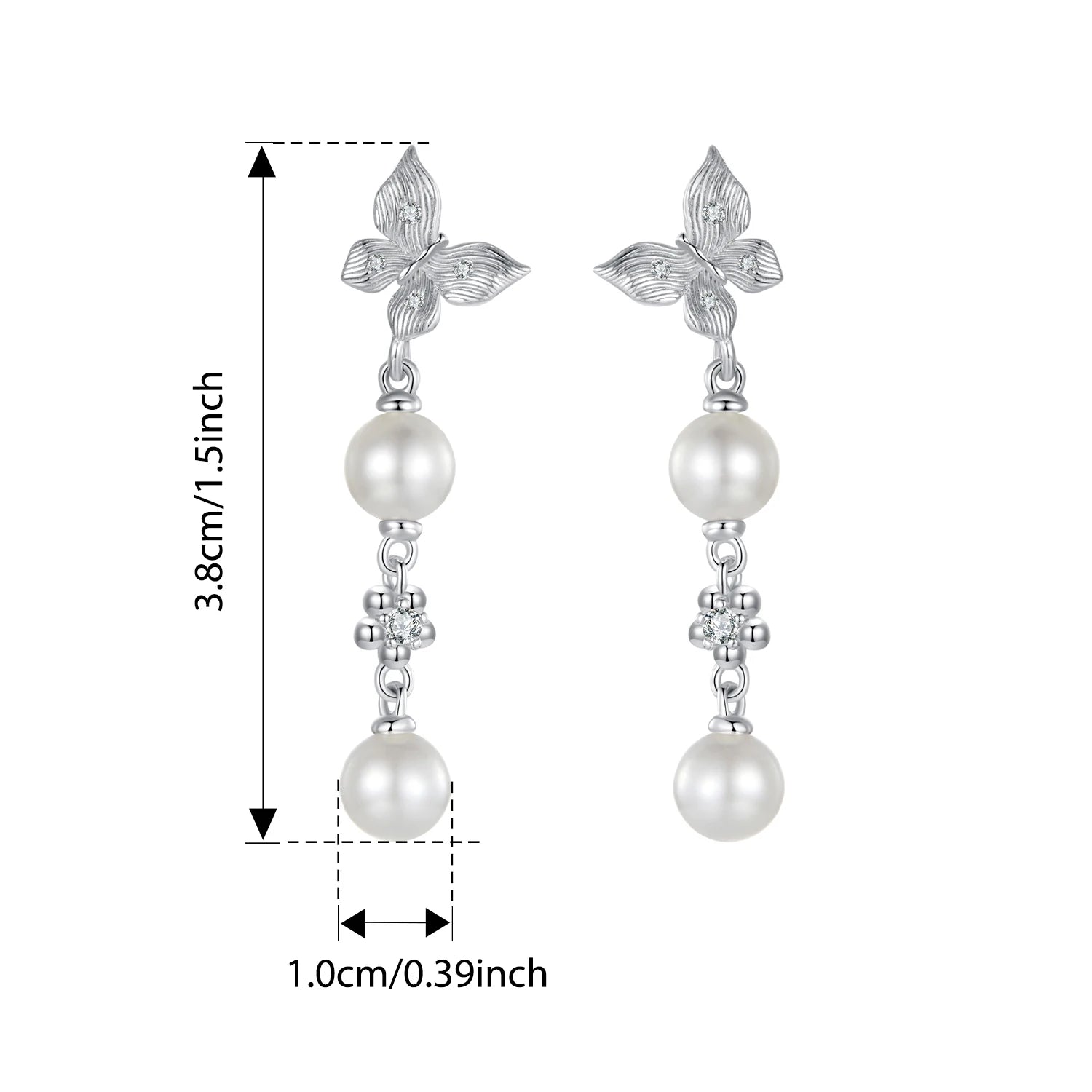 BISAER 925 Sterling Silver Pearl Butterfly Stud Earrings Line Earrings Plated White Gold for Luxury Women Party Fine Jewelry