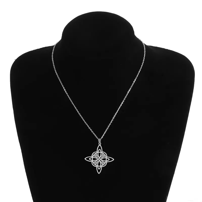 Collar con nudo de bruja de acero inoxidable, colgante con nudo celta irlandés, amuleto de brujería, joyería mágica, regalo para niñas