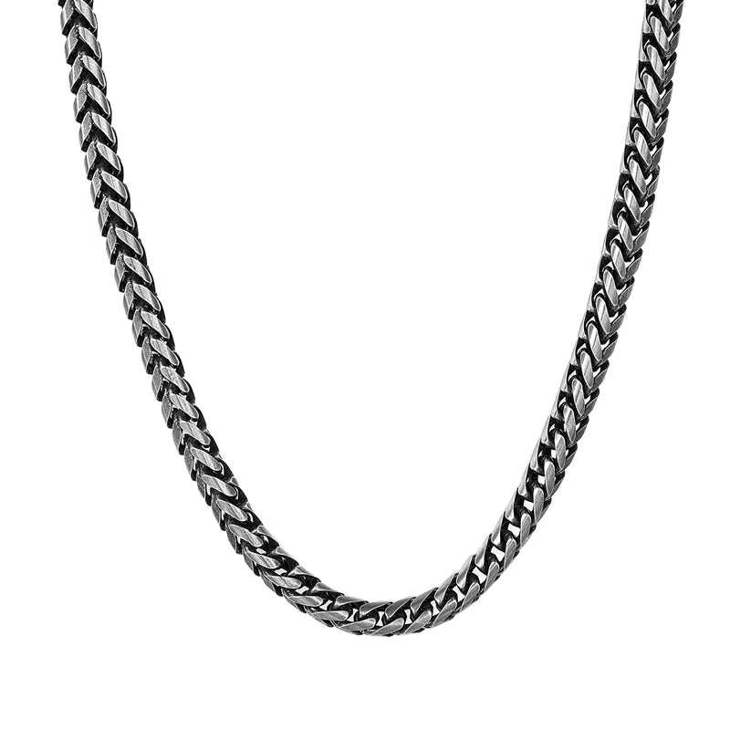 MKENDN Vintage Oxidized Cool Curb Cuban Chain Necklace for Men Stainless Steel Punk Rock Antique Cubic Foxtail Chain Male Gifts