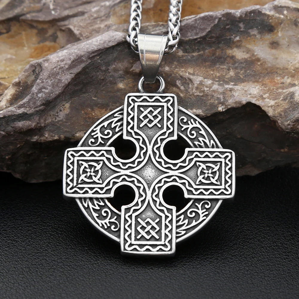 Vintage Nordic Stainless Steel Vikings Celtic Knot Pendant Necklace For Men Women Fashion Cross Irish Necklaces Amulet Jewelry