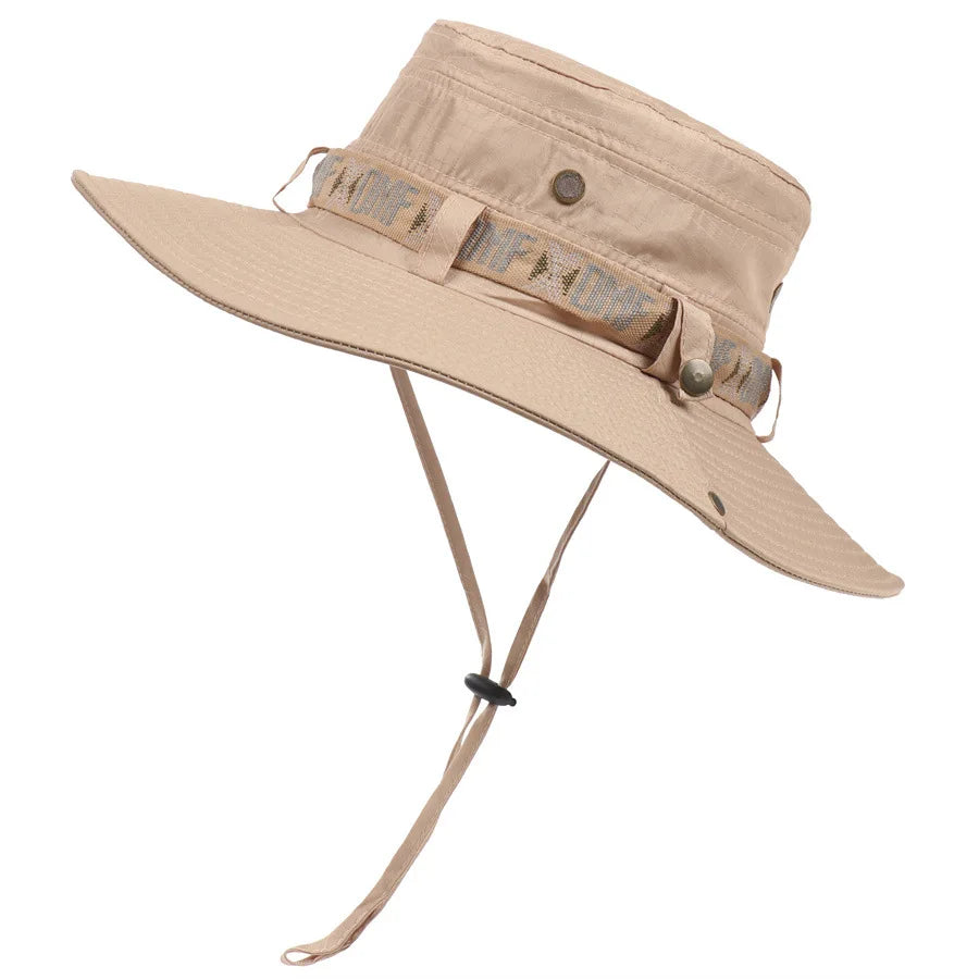 H104 Summer Men Outdoor UV Protection Wide Brim Hiking Hat Mesh Fisherman Hat Beach Sunscreen Cap Summer bucket hats men