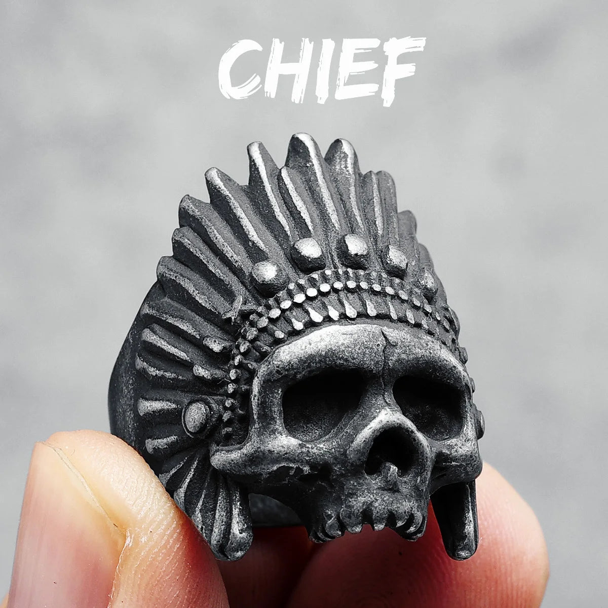 Chief Skull Rings Men Rings 316L Stainless Steel Indian Tribe Ring Rock Party for Biker Rider Male Boyfriend Jewelry Best Gift