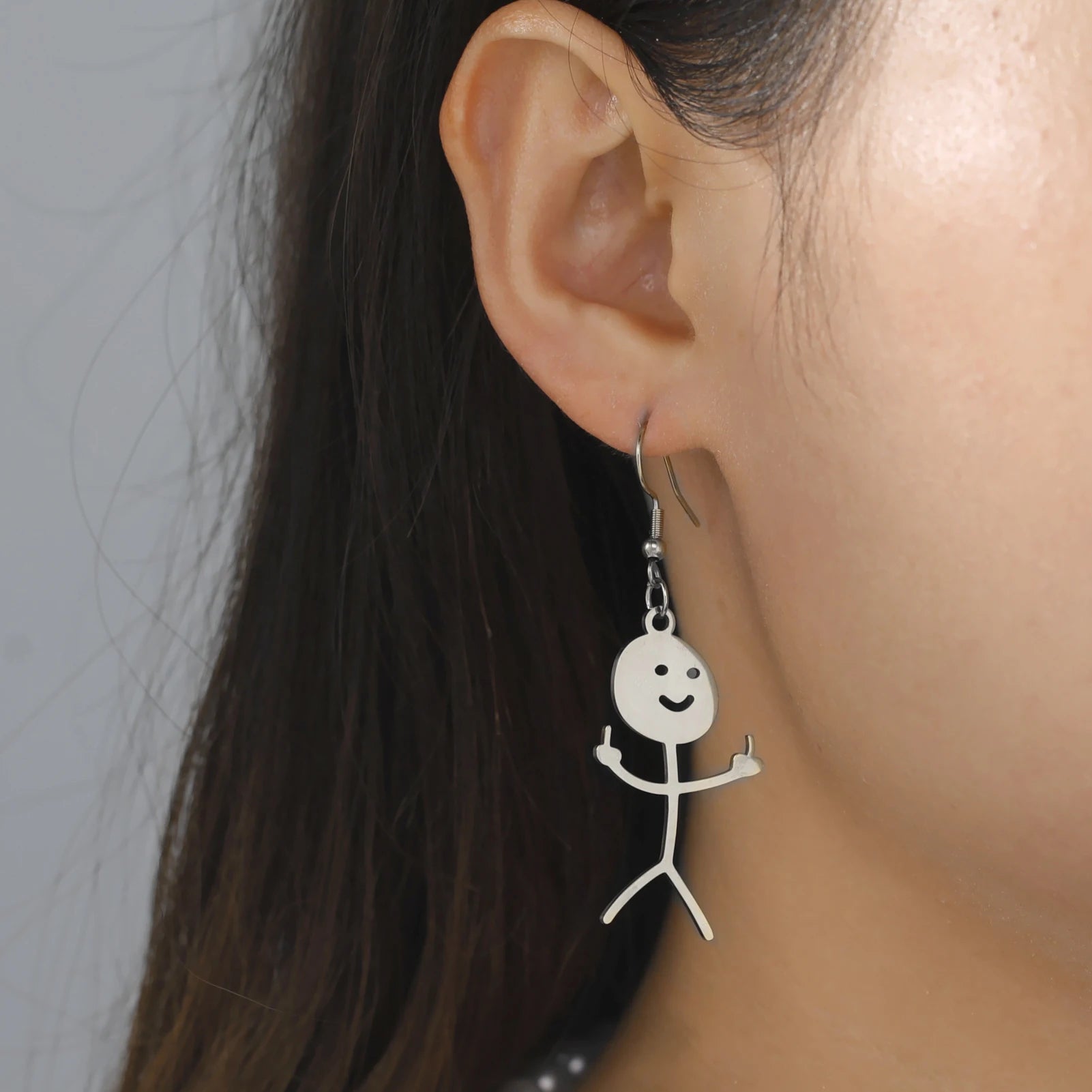 Dreamtimes Steel Fuxk You Doodle Earrings For Woman Trend Punk Middle Finger Stickman Hip Hop Dangle Earrings Cool New Jewelry