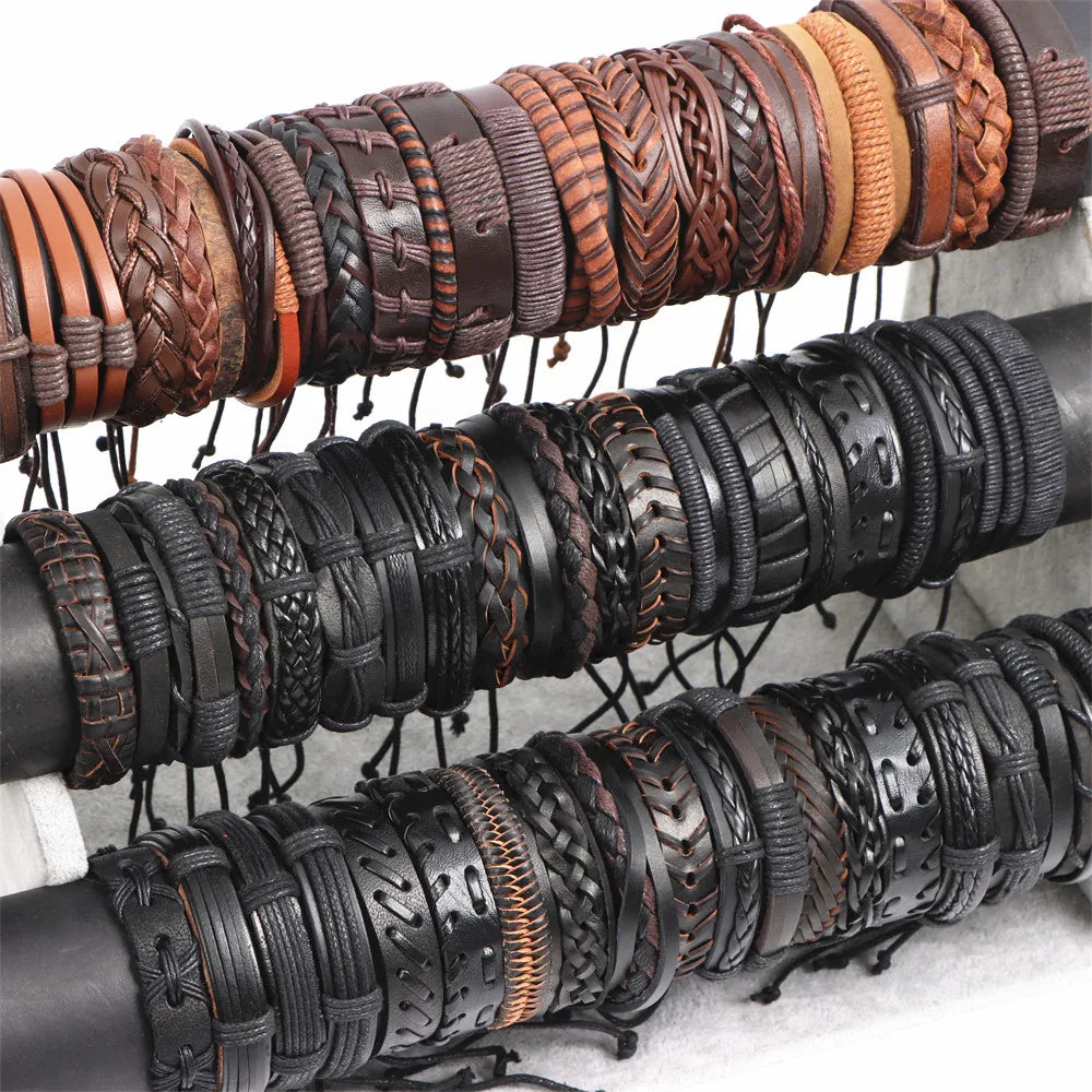 Wholesale 30/50pcs Mens Vintage Leather Bracelets Cuff Jewelry Gifts Party Bangles For Women