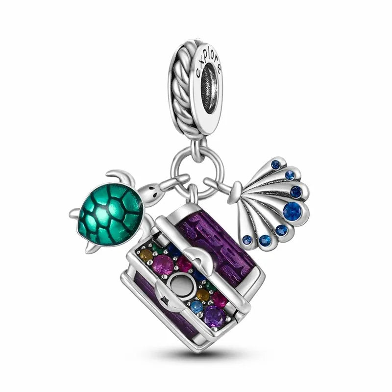 New 925 Sterling Silver Shell Sea Star Turtle Ocean Series Pendant Fit Original Pandora Bracelet Snake Chain Beaded Women Gift