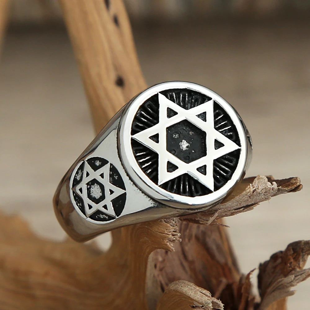 Vintage Punk Simple Star Of David Rings For Men Women Fashion Stainless Steel Hexagram Ring Biker Amulet Jewelry Gift Wholesale