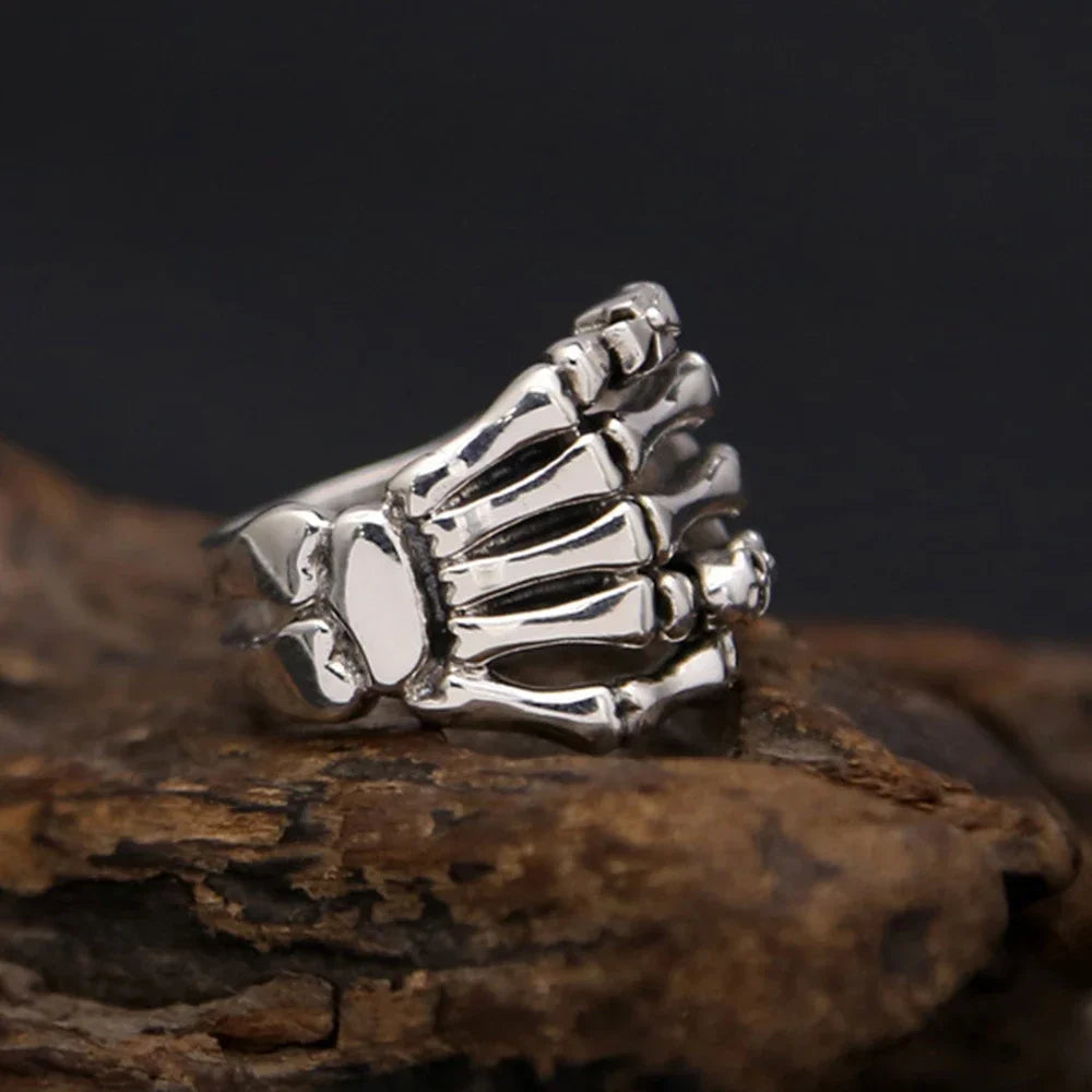 Anillo de mano de esqueleto YILUOCD S925, anillos de calavera abierta gótica para mujeres y hombres, regalo de joyería punk de Halloween