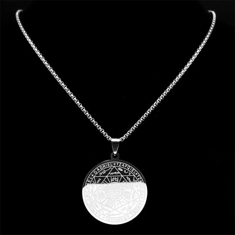 Seven Archangels Amulet Stainless Steel Necklaces Men Seal of Salomon Talisman Christian Protection Jewelry collar hombre N1162