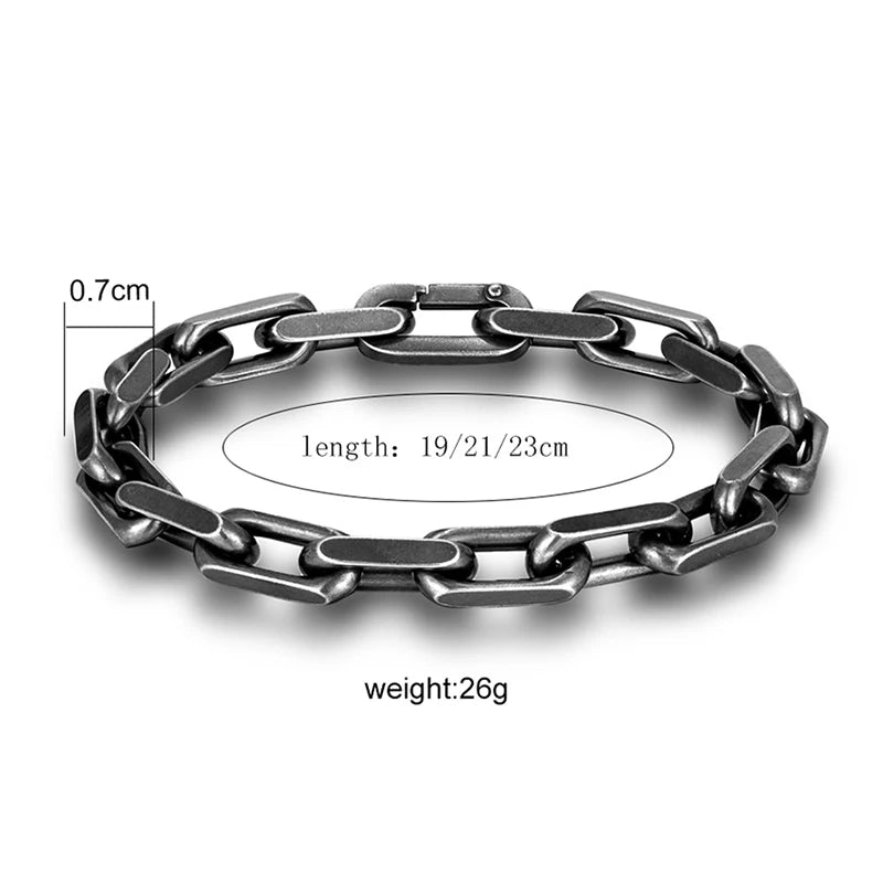 MKENDN Vintage Oxidized Chain Link Men Bracelet Punk Rock Stainless Steel Motorcycle Biker Bracelets Male Wristband Jewelry Gift