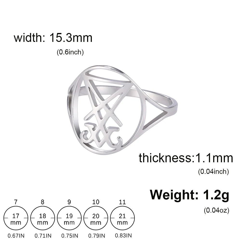 Dreamtimes Sigil Of Lucifer Stainless Steel Finger Rings Church of Luciferian Occult Devil Seal Amulet Jewelry for Women Men