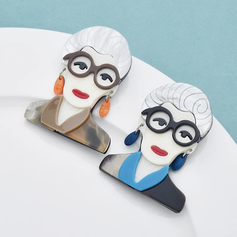 Wuli&baby Acrylic Famous Designer Figure Brooches Pins For Women 2-color Wear Glasses Person Party Office Brooch Pins Gifts