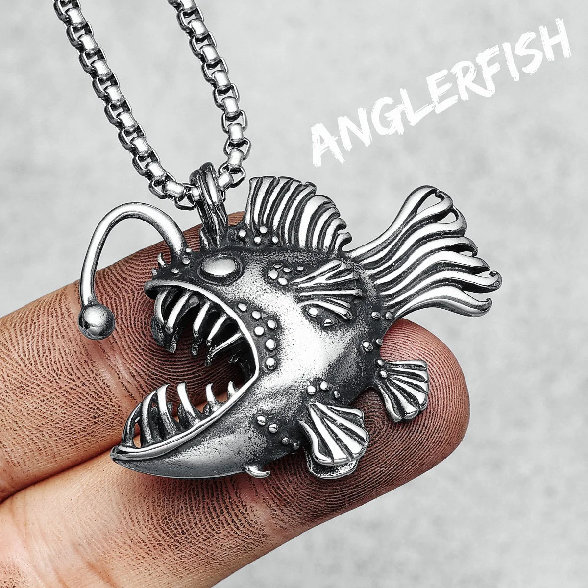 Deep Sea Angler Pendants 316L Stainless Steel Men Piranha Necklaces Chain Rap Punk Rock Party Jewelry Special Gift Dropshipping