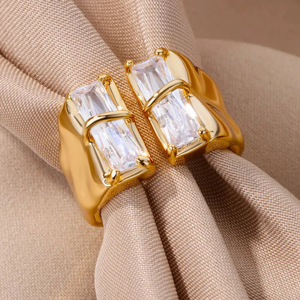 Irregular Square Zircon Rings For Women Stainless Steel Geometric Opening Ring Trend Wedding Party Fashion Jewerly Gift 2024