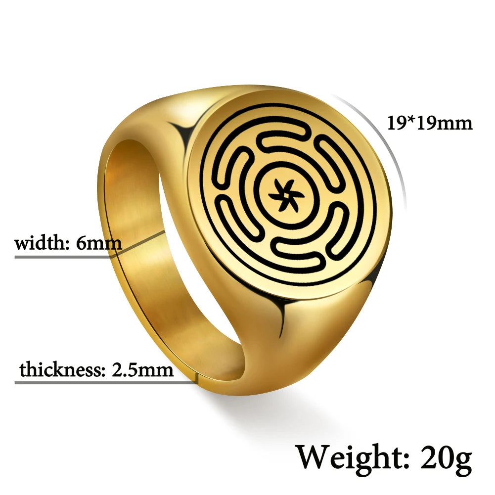 Dreamtimes Hecate Wheel Strophalos Hekate Anneaux en acier inoxydable Symbole magique Charme Kabbale Amulette Bijoux rétro Cadeau Bague 19MM