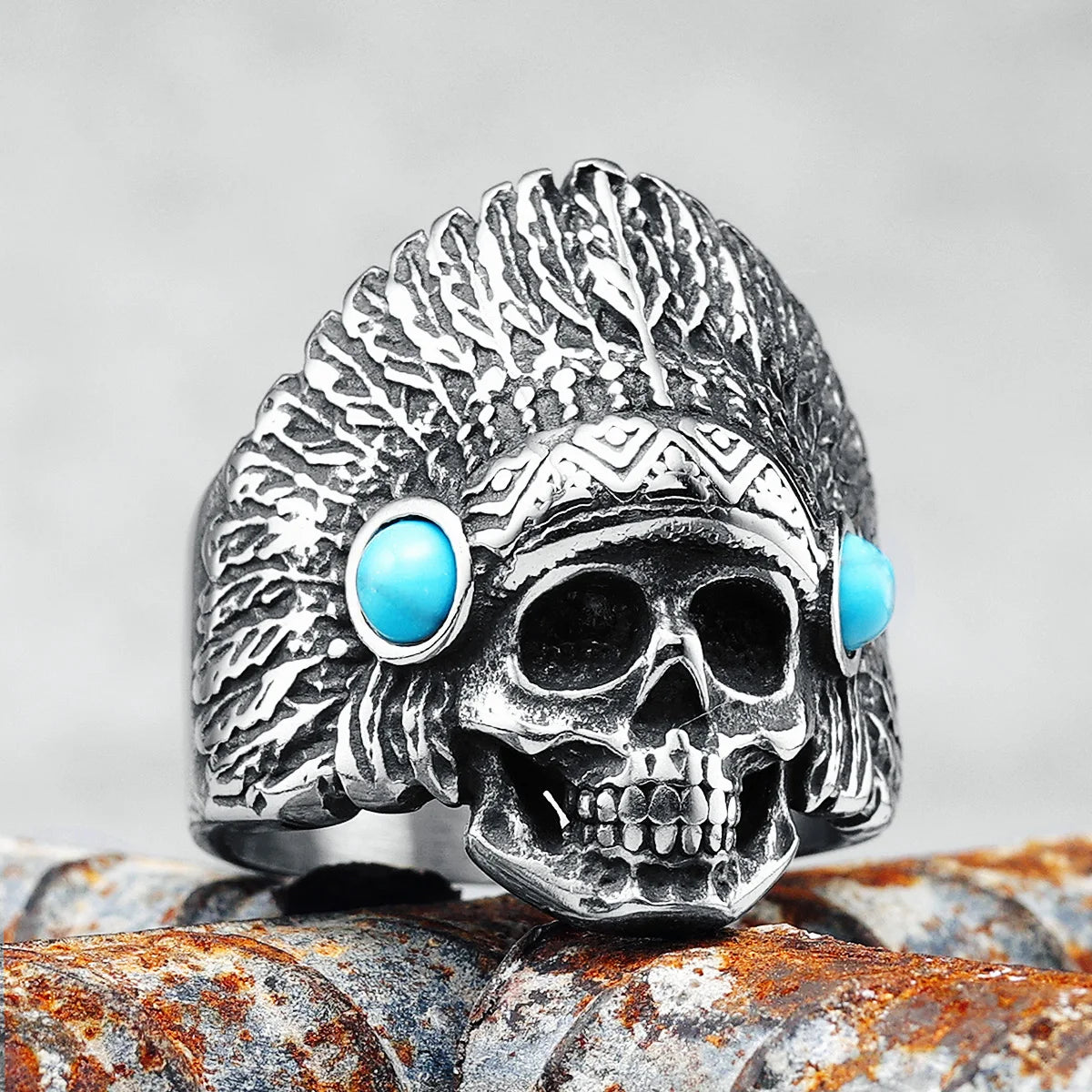 Chief Skull Rings Men Rings 316L Stainless Steel Tribe Amulet Ring Rock Party for Biker Rider Male Boyfriend Jewelry Best Gift