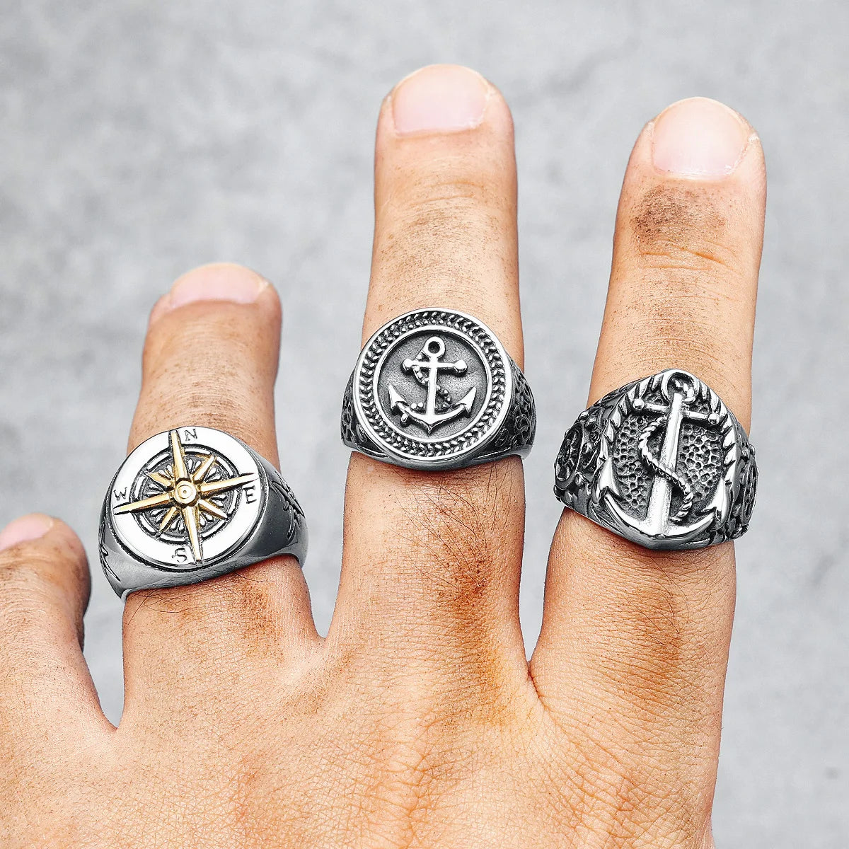 Compass Men Rings 316L Stainless Steel Navy Ocean Nautical Navigation Punk Rock Rap for Biker Male Boyfriend Jewelry Best Gift