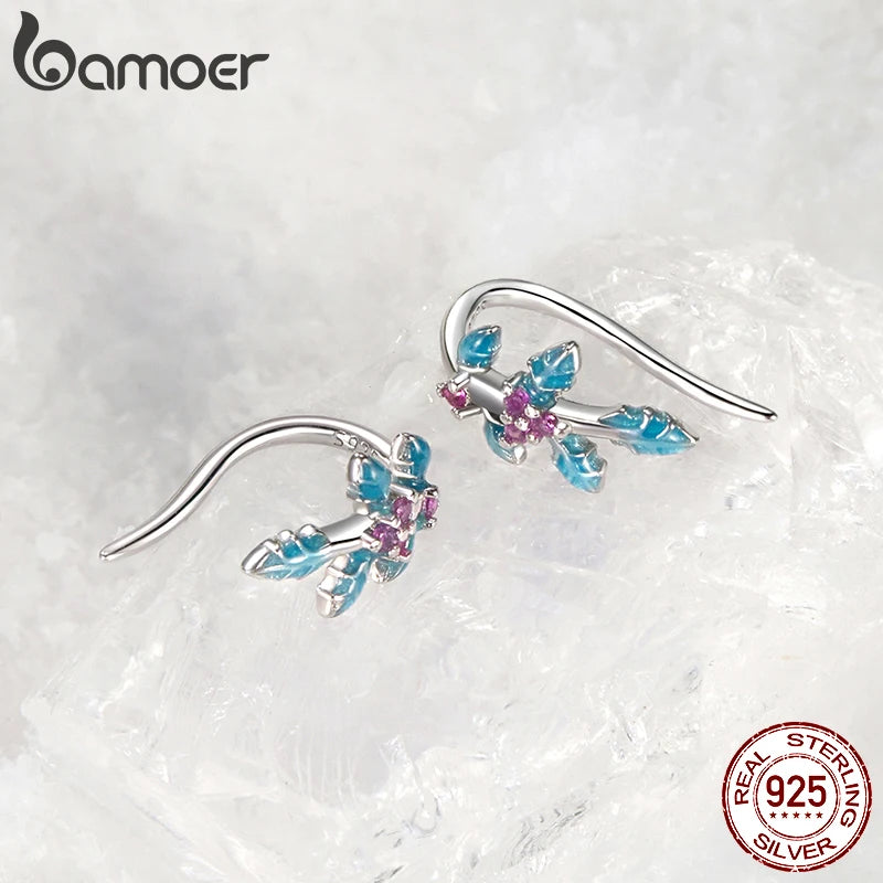 BAMOER Boucles d'oreilles à tige en argent sterling 925 en forme de houx de Noël pour femmes et filles, hypoallergéniques, cadeau de Noël BSE1096