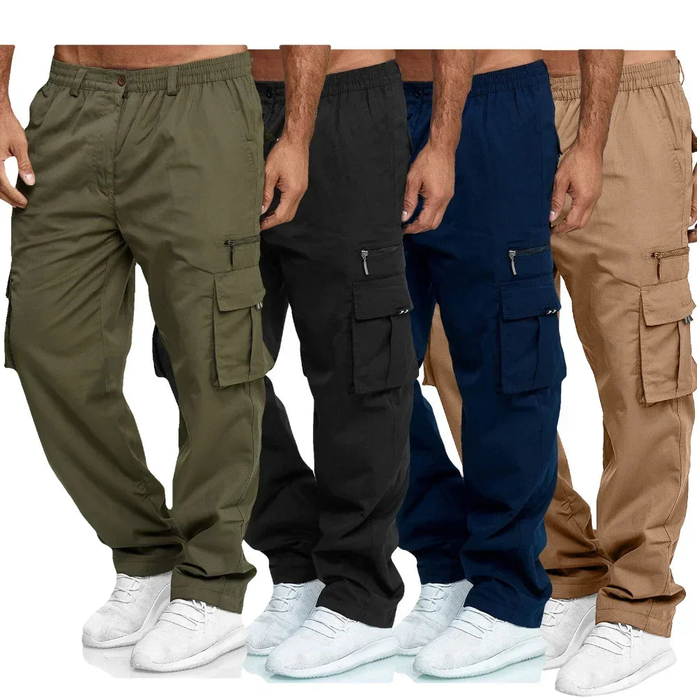 Men's Cargo Trousers Elastic Waist Elastic Multi-pocket Loose Combat Work Pants Outdoor Fitness Sports Casual Pants S-4XL