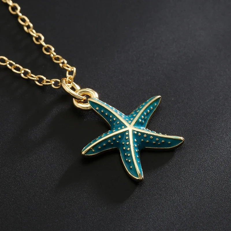 Bohemia Enamel Starfish Pendant Necklaces for Women Copper Gold Plated Clavicle Necklace Fashion Summer Beach Holiday Jewelry