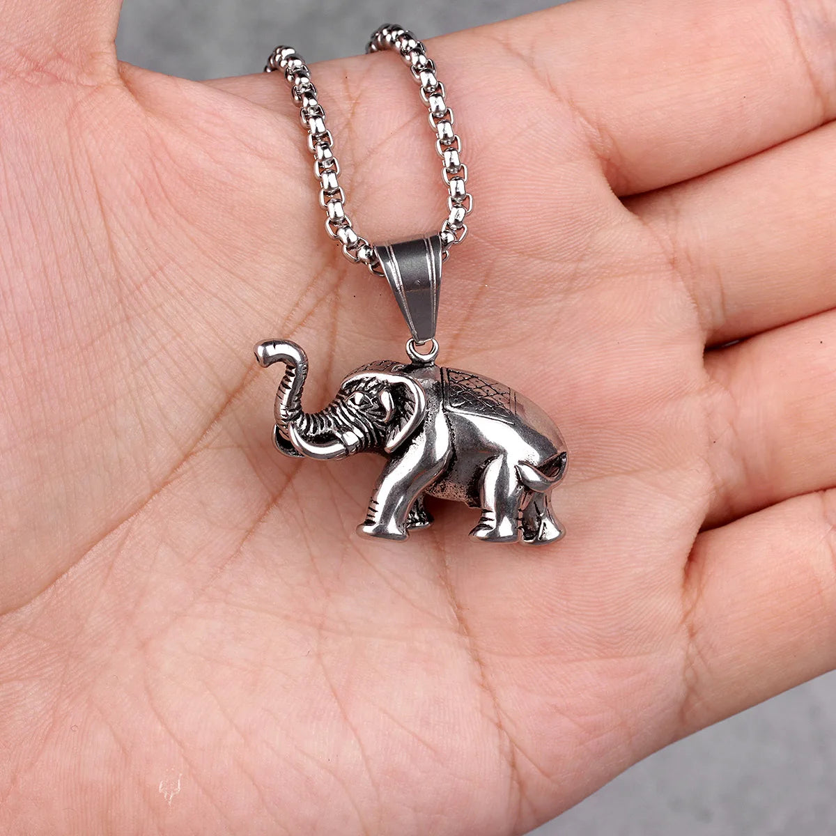 Elephant Animal Mens Long Necklaces Pendants Chain Punk Hip Hop for Boy Male Stainless Steel Jewelry Creativity Gift Wholesale