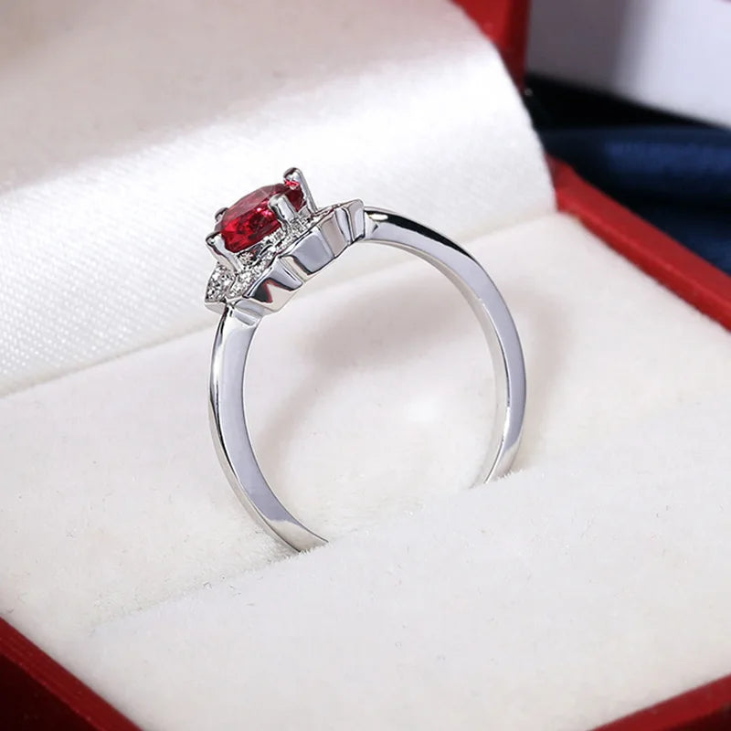 High Quality Garnet Red Round Four Prong Zircon Rings 925 Stamp White Gold Rings Women Wedding Party Jewelry Gifts