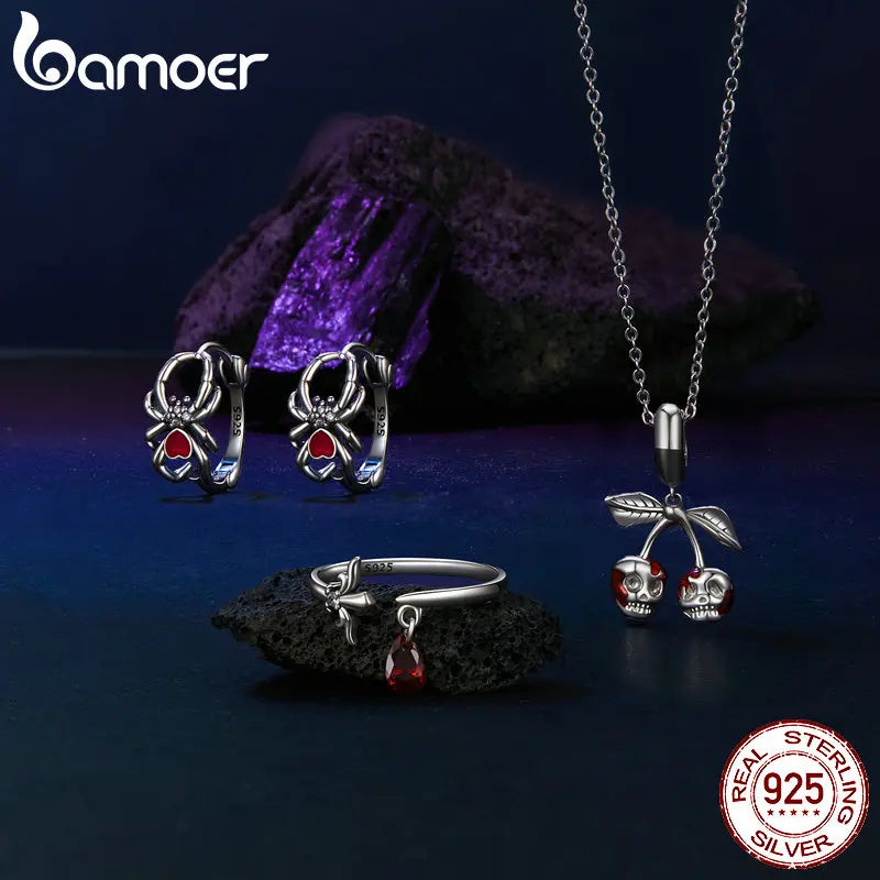 BAMOER Solid 925 Sterling Silver Halloween Spider Earrings for Women Hypoallergenic Hoop Earrings Birthday Jewelry Gift SCE1799