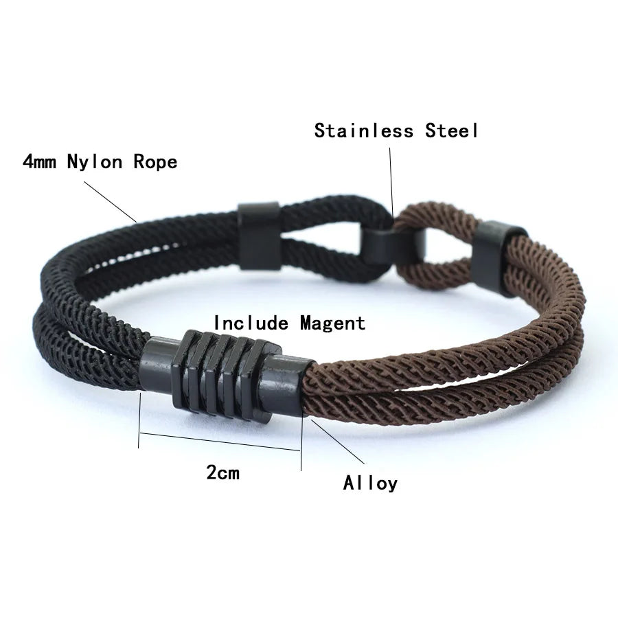 New Bicolor Thread Bracelet For Men Magnet Buckle Concentric Knot Nautical Marine String Braslet Bangle Ukrainian Braclet Joias