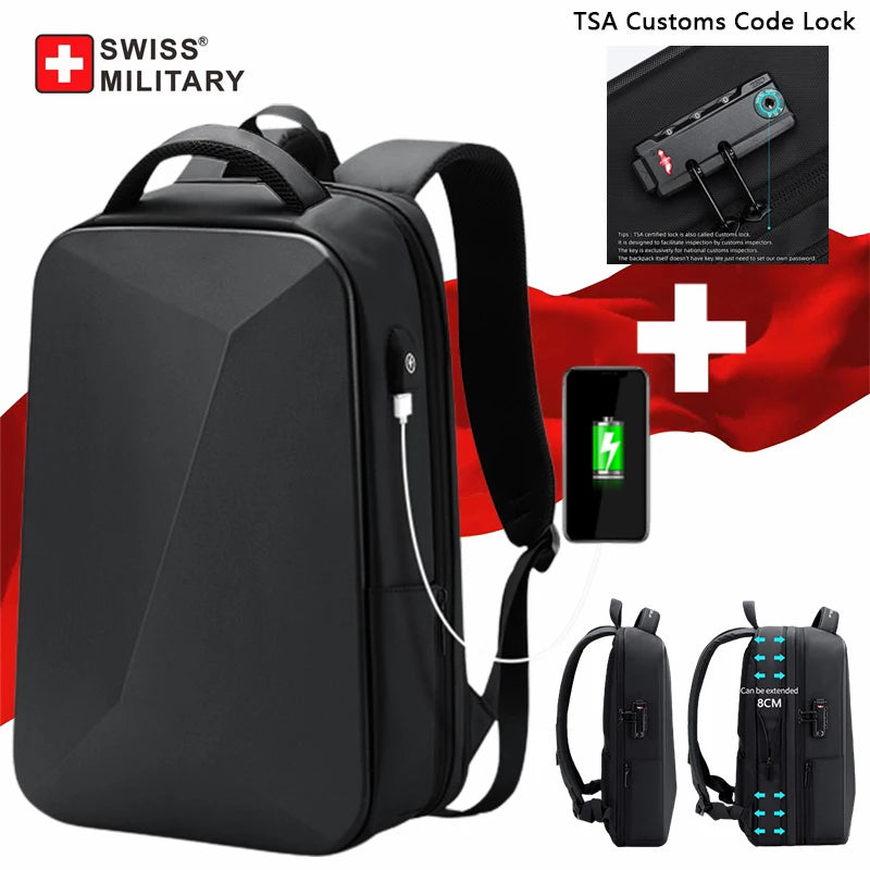 Swiss Military Brand Laptop Backpack Anti-theft Waterproof Casual Backpack USB Charging Men Business Travel Bag Backpack Mochila