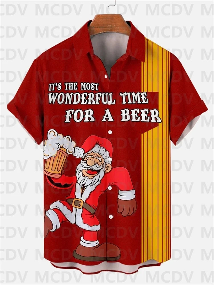 Neujahr Frohe Weihnachten Kuss Bier Hawaiihemden für Männer Blumen Casual Weihnachten Lustige Santa Harajuku Tops 3D Druck Urlaubskleidung