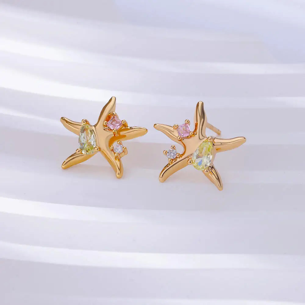 Water Drop Zircon Stars Stud Earrings For Women Stainless Steel Gold Color Statement Earring 2024 Femme Christmas Jewelry Gift