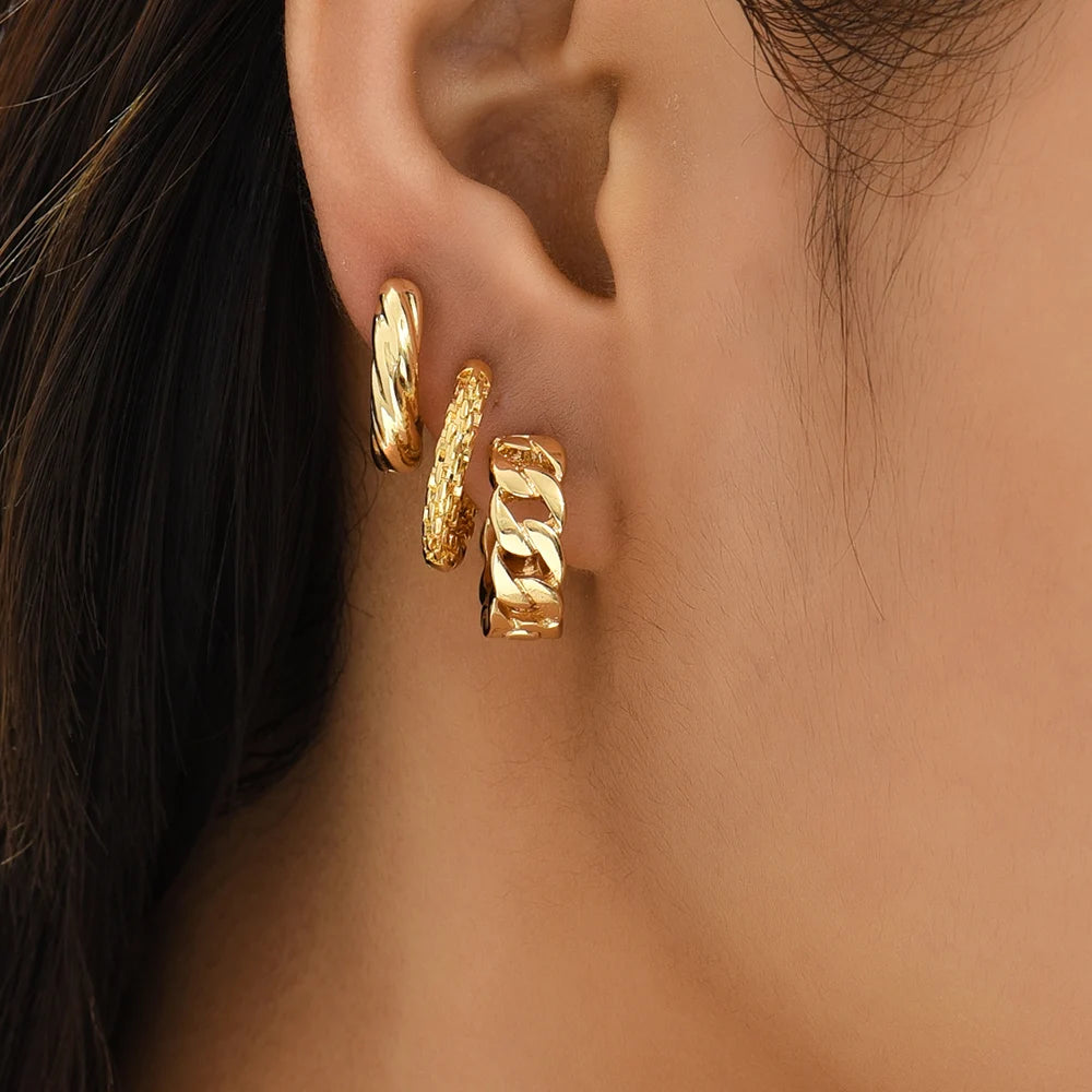 2023 New Design Geometric Round Chunky Hoop Earrings for Women Creative Twisted Chain Ear Buckle Piercing Huggies Gift