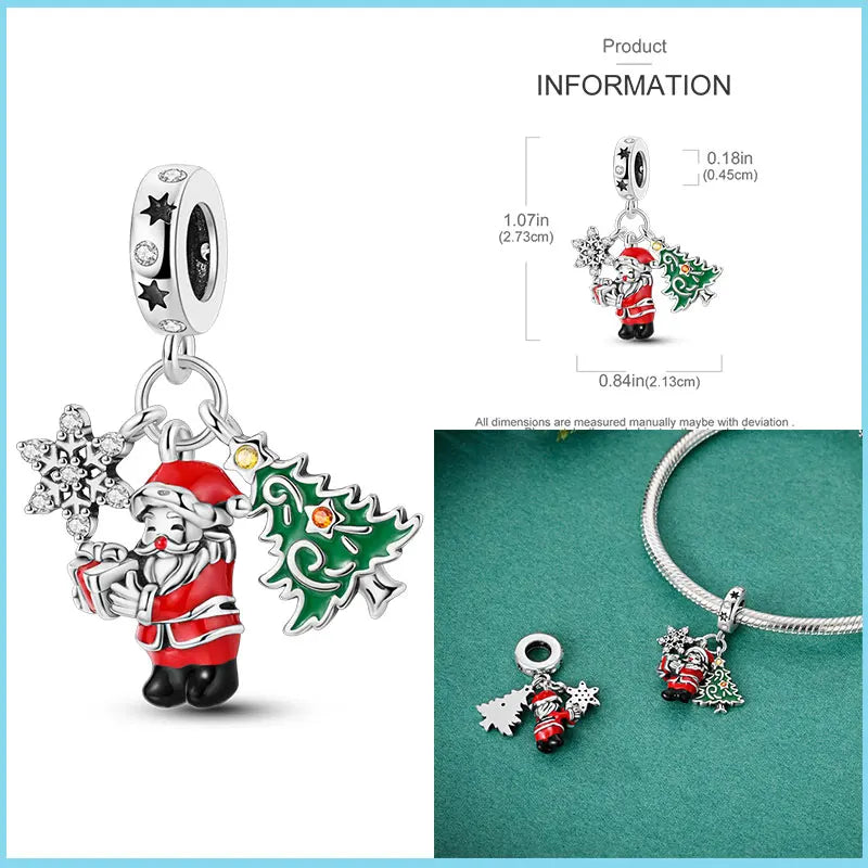 Arbre de Noël Père Noël Cadeau de Noël Breloques en argent 925 pour bracelet Pandora original Fabrication de bijoux à faire soi-même Cadeau pour Noël