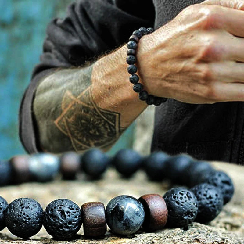 Volcanic Stone Bracelet for Men Lava Wooden  Beads Bracelet Tibetan Buddha Wrist Chain Women Men Jewelry Gift New Bracelets